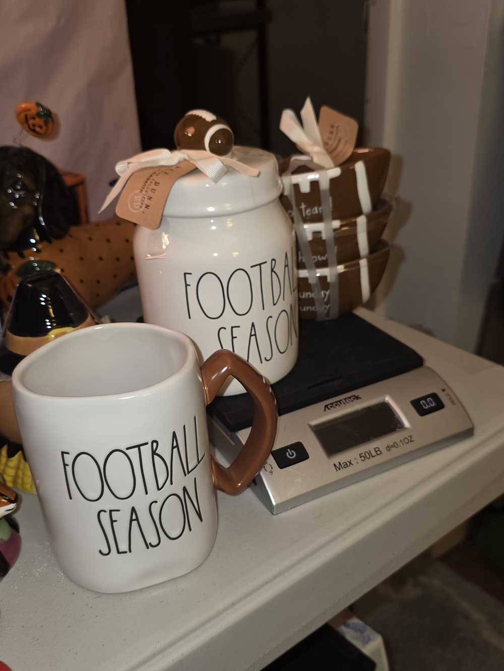 Rae Dunn Football Season Ceramic Mug & Canister Set - White and Brown